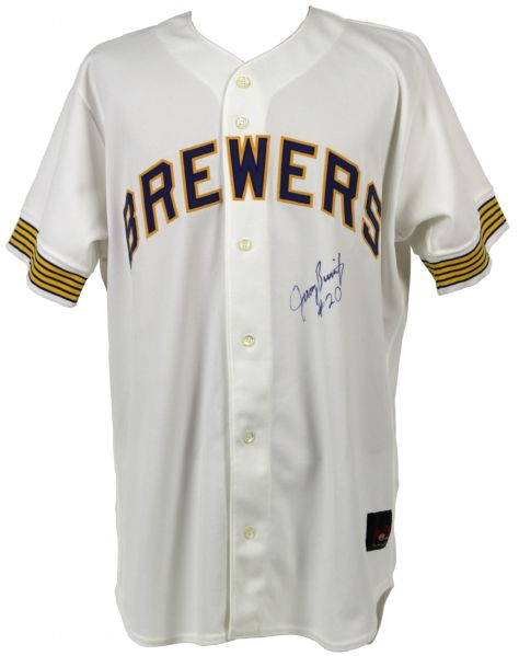 2001 Jeromy Burnitz Milwaukee Brewers Game Worn Twice Signed Throwback Jersey - (MEARS A10 / JSA)