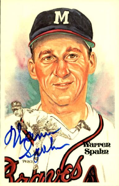 1981 Warren Spahn Milwaukee Braves Signed Perez Steele Postcard - JSA 