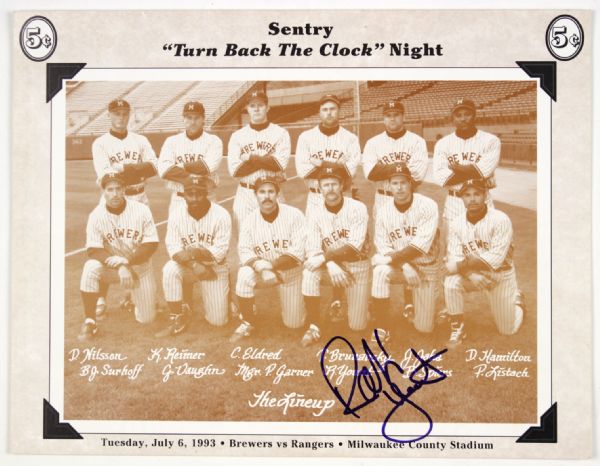 1993 Robin Yount Milwaukee Brewers Signed Turn Back the Clock Photo - JSA 