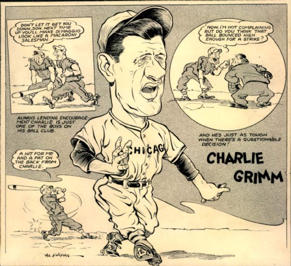 1932-49 Charlie Grimm Chicago Cubs "The Sporting News" Original Illustration Artwork (Sporting News Collection Hologram/MEARS LOA) Unique, 1:1