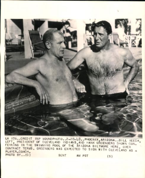 1948 Hank Greenberg Bill Veeck Cleveland Indians "The Sporting News Collection Archives" Original Photos (Sporting News Collection Hologram/MEARS Photo LOA) - Lot of 2