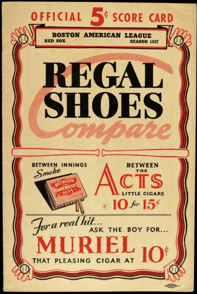 1937 Boston Red Sox vs. Chicago White Sox Official Scorecard