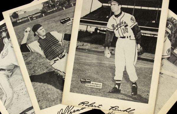 1953-57 Spic and Span Braves 7" x 10" Card - Lot of 4 With Billy Bruton Bob Buhl Lou Burdette & Del Crandall