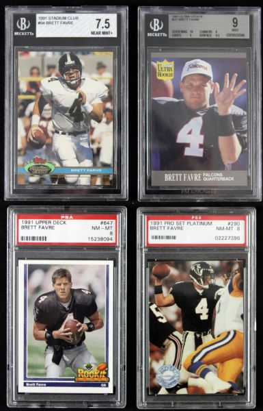 1991 Brett Favre Green Bay Packer Atlanta Falcons Rookie Card - Lot of 4 All Graded 