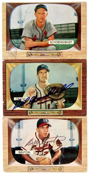 1955 Bowman Milwaukee Braves Signed Card - Lot of 3 - JSA