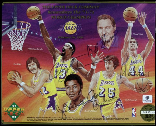1992 Los Angeles Lakers Greats Photo Signed by Wilt Chamberlain Bill Sharman Jerry West Gail Goodrich - JSA 