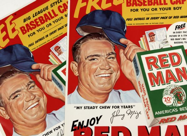1950-54 Johnny Mize New York Yankees 11.5" x 15" Red Man Tobacco Poster - Lot of 2
