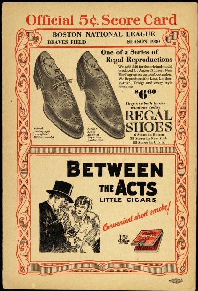 1930 Boston Braves vs. New York Giants Scorecard