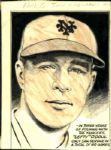 1928-32 Lefty O'Doul Brooklyn Dodgers New York Giants The Sporting News Original Illustration Artwork (Sporting News Collection Hologram/MEARS LOA) Unique, 1:1 - Lot of 2