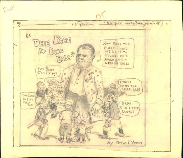 1920s Babe Ruth New York Yankees "The Sporting News" Original Illustration Artwork (Sporting News Collection Hologram/MEARS LOA) Unique, 1:1