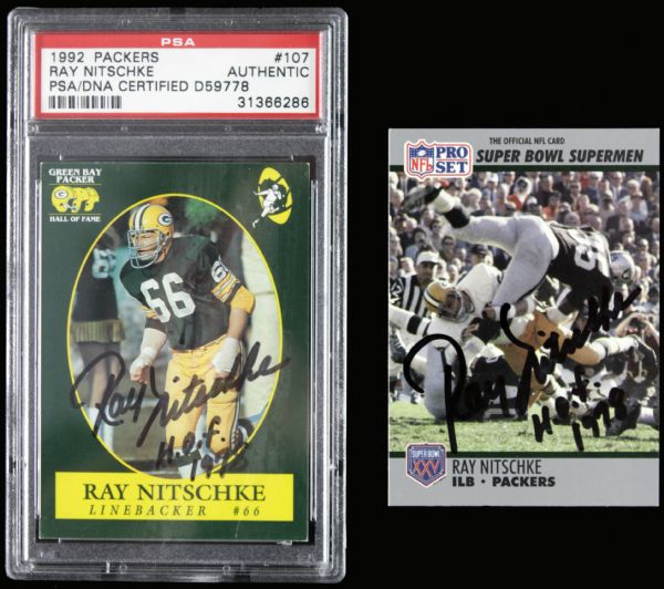 1990-92 Ray Nitschke Green Bay Packers Signed Card - Lot of 2 One PSA/DNA Encapsulated - JSA 