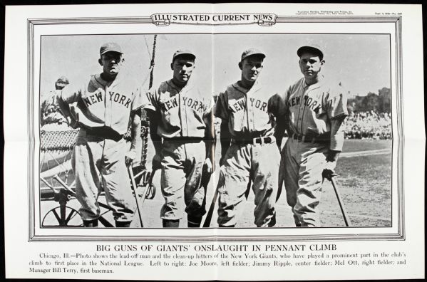 1936 Mel Ott & Ralph Terry New York Giants Illustrated Current News 19" x 12 1/2" Poster