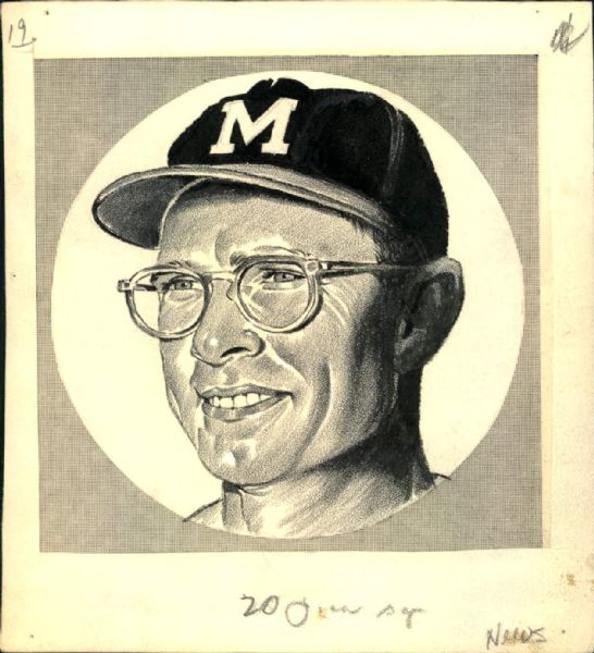 1961 Roy McMillan Milwaukee Braves "The Sporting News" Original Illustration Artwork (Sporting News Collection Hologram/MEARS LOA) Unique, 1:1