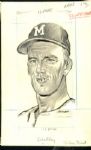 1958-62 Carlton Willey Milwaukee Braves "The Sporting News" Original Illustration Artwork (Sporting News Collection Hologram/MEARS LOA) Unique, 1:1