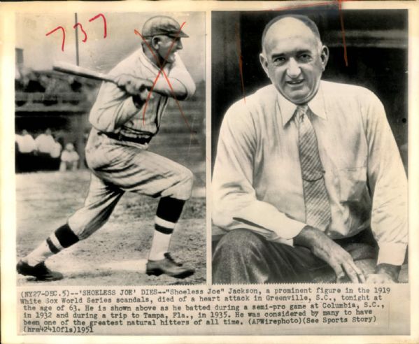 1951 Shoeless Joe Jackson Chicago White Sox "The Sporting News Collection Archives" Original Photo (Sporting News Collection Hologram/MEARS Photo LOA)
