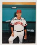 Warren Spahn Cleveland Indians Signed 8x10 photo (MEARS LOA)