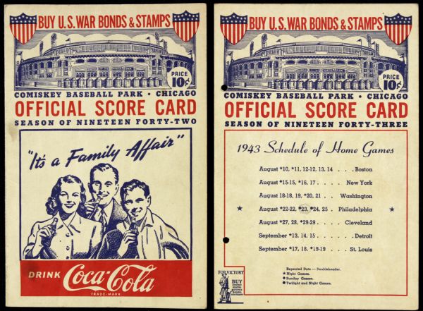 1942-43 Comiskey Park Chicago White Sox vs. Philadelphia Athletics Official Scorecard - Lot of 2