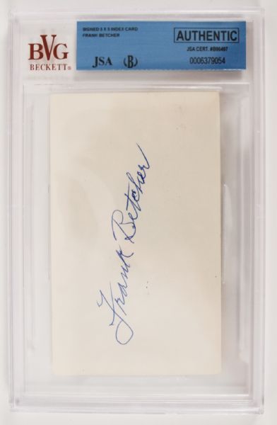 Frank Betcher Signed Slabbed 3x5 Index Card (JSA/BVG)