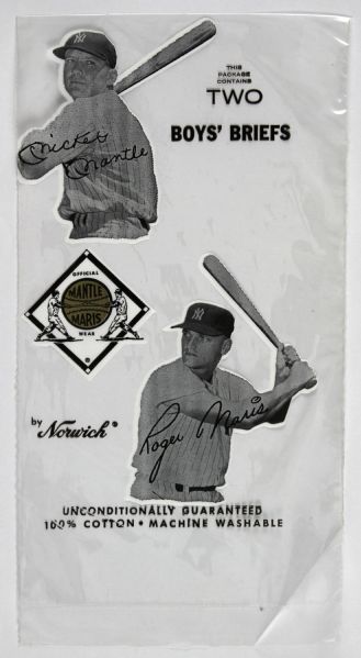 1960s Mickey Mantle & Roger Maris New York Yankees Tee Shirt & Briefs Packaging
