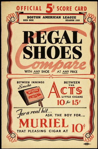 1938 Boston Red Sox vs. Detroit Tigers Official Scorecard