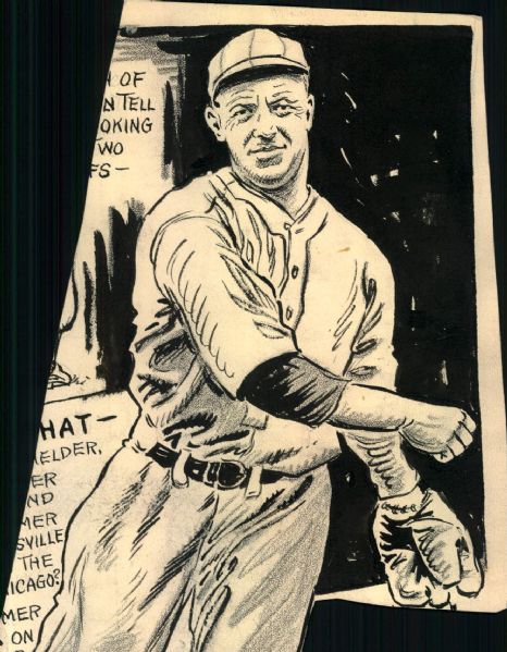 1929-34 Burleigh Grimes "The Sporting News" Original Illustration Artwork (Sporting News Collection Hologram/MEARS LOA) Unique, 1:1