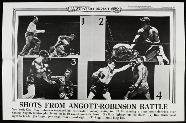 1942 Sugar Ray Robinson vs. Sammy Angott Illustrated Current News 19" x 12 1/2" Poster