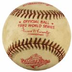 1992 World Series Atlanta Braves vs. Toronto Blue Jays Game Used Baseball - First WS Played North of The Border MEARS LOA