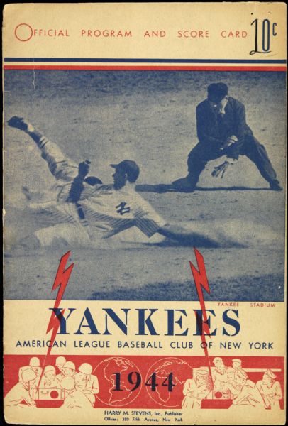 1944 New York Yankees vs. St. Louis Browns Official Scorecard