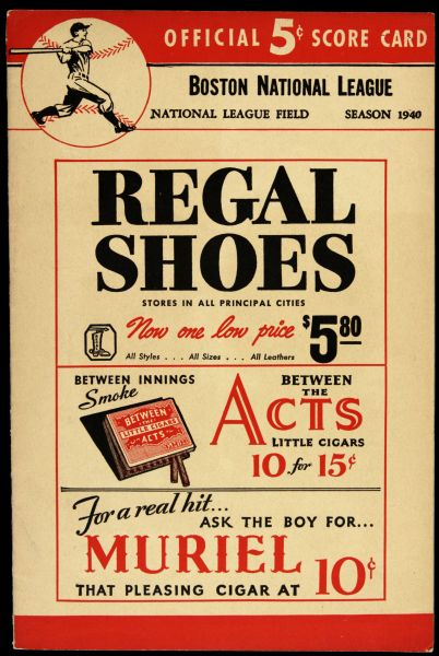 1935 Boston Red Sox vs. New York Yankees Scorecard & 1940 Boston Braves vs. Brooklyn Dodgers Scorecard