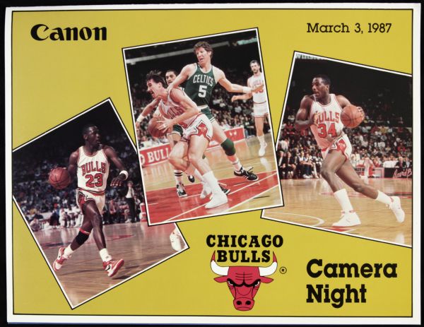 1987 Chicago Bulls Canon Photo Night Advertisement With Michael Jordan on Front & Team Photo