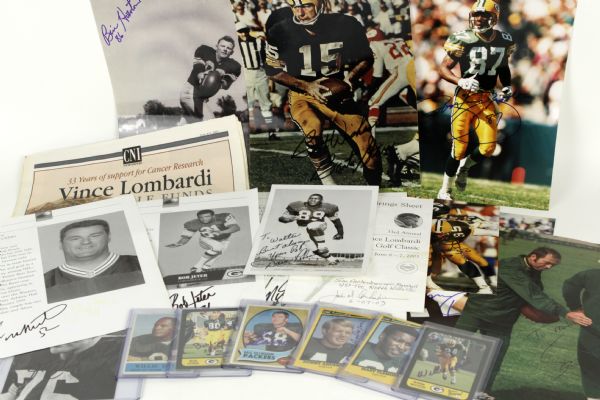 1960s-90s Green Bay Packers Signed Photo & Cards w/ Bart Starr Max McGee - MEARS 