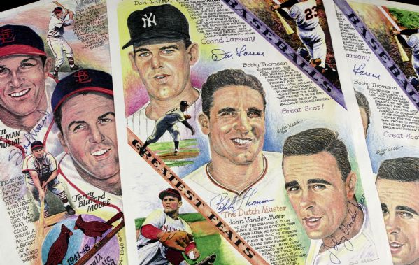 Baseball Greats Signed 11" x 14" Print - Lot of 3 With Stan Musial Don Larsen Enos Slaughter - JSA 