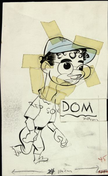 1940s Dom DiMaggio Boston Red Sox "The Sporting News Collection Archives" Original Illustration Artwork (Sporting News Collection Hologram/MEARS LOA) Unique, 1:1