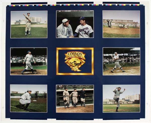 1990s Charles Conlon Color Masters Series 26" x 32" Baseball Poster With Babe Ruth Ty Cobb Walter Johnson Nolan Ryan