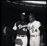 1972-73 Hank Aaron Willie Mays "The Sporting News" Original 2" x 2" Black And White Negative (The Sporting News Collection/MEARS Auction LOA) 