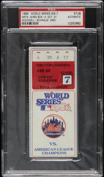1986 New York Mets vs. Boston Red Sox Game 7 Ticket Stub - PSA Authentic