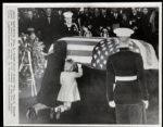1963 John F. Kennedy Funeral Oversized Original 11" x 14" Chicago Sun-Times Photo With Jackie and Caroline Kneeling By the Casket
