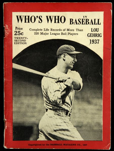1937 Whos Who in Baseball Book With Lou Gehrig New York Yankees On Front 