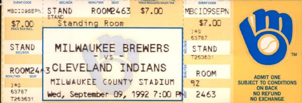 1992 Robin Yount Milwaukee Brewers 3,000th Hit Full Ticket & Signed Certificate - JSA 