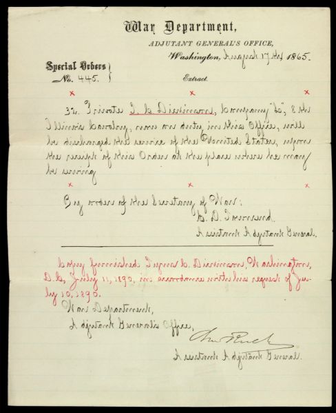 1865 War Department Adjutant General Special Order Document