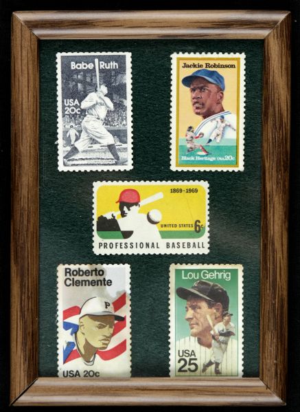 1969-80s Baseball Stamp - Babe Ruth Jackie Robinson Lou Gehrig Roberto Clemente
