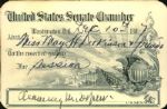 1907 Senator Chauncey Depew Signed United States Senate Chamber Admission Card