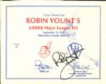 1992 Robin Yount Milwaukee Brewers 3,000th Hit Full Ticket & Signed Certificate - JSA 