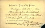 1861 Headquarters Army of the Potomac Interior Lines Day Pass