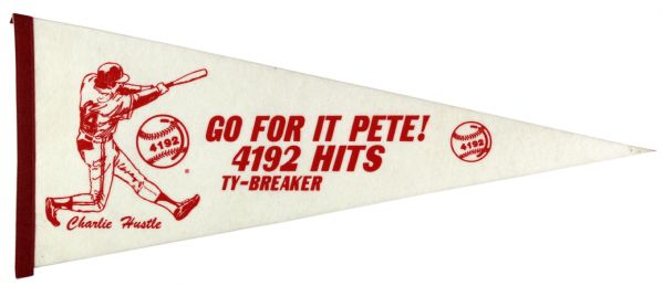 1985 Pete Rose Cincinnati Reds 4192 Hits Pennant