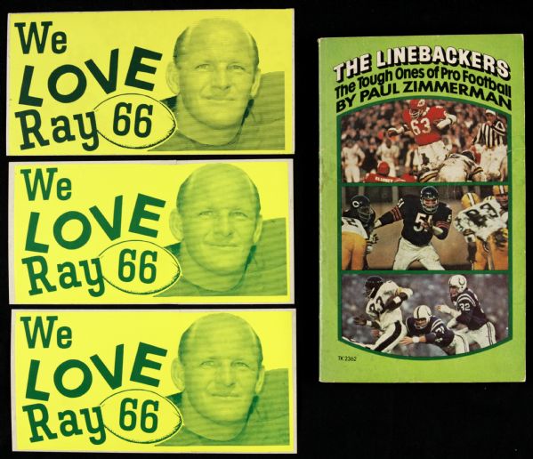 1971 Ray Nitschke Green Bay Packers We Love Ray Bumper Sticker - Lot of 3 & Linebacker Book