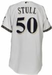 2001 Everett Stull Milwaukee Brewers Game Worn Jersey DNP w/2001 Home To Heroes Patch - MEARS