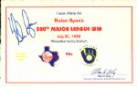 1990 Nolan Ryan Texas Rangers Signed 300th Major League Win Certificate - JSA
