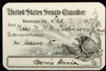 1907 Senator Norris Brown Signed United States Senate Chamber Admission Card