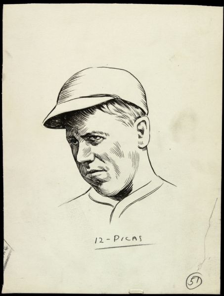 1908 Patsy ORourke St. Louis Cardinals "The Sporting News Collection Archives" Original Illustration Artwork (Sporting News Collection Hologram/MEARS LOA) Unique, 1:1
